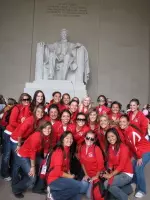 The Bulldog women's lacrosse team visits the Lincoln Memorial.