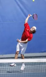 Fresno State's Rudolf Siwy battled Arkansas' Blake Strode in the second round of the NCAA Singles Tournament.