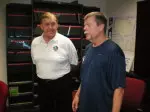 Jim Otto and Pat Hill talk football Thursday afternoon in the Duncan Building at Fresno State.