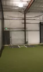 A view from the inside of the batting cage.