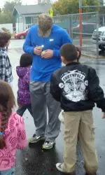 The Bulldogs held a free baseball clinic for students at Susan B. Anthony Elementary.