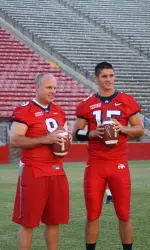 All-American Kevin Sweeney took a photo with current senior quaterback Ryan Colburn.