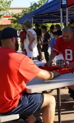 The Bulldog football team held a meet and greet on Wednesday at River Park to sign autographs and talk with fans.