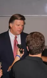 Thomas Boeh speaks to the media about joining the Mountain West Conference.