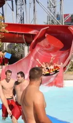 Andrew Jackson celebrates coming down the slide last week at Island Water Park.