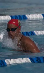 Michelle Dockendorf won the 200 Yard IM and the 200 Yard Breastroke in the 'Dogs victory over FPU.