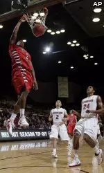 Kevin Olekaibe, Fresno's leading scorer, scored 15 of his team-high 19 points in the second half, including this fastbreak dunk.