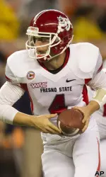 Derek Carr looks back for his running back.