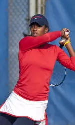 Melissa McQueen earned victory in singles and doubles today against Louisiana Tech