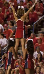 The Spirit Squad has its strongest presence on the sidelines of intercollegiate athletic events.