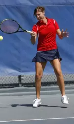 Olga Kirpicheva earned the point on court five for the Bulldogs against Cal Poly.