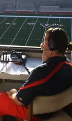 Fresno State senior defensive lineman Logan Harrell took time for an early morning interview at Bulldog Stadium.