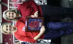 Current volleyball player Marissa Brand mingles with former Fresno State Bulldog Dawn Diestelkamp at last year's NGWSD celebration.