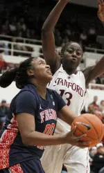 Ta'Nitra Byrd drives against Stanford.