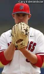 Senior pitcher Cody Kendall improved to 3-1 this year on Tuesday night as the winner in the Bulldogs' thrilling 5-3 victory over Cal Poly.