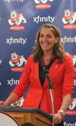 Raegan Pebley was introduced as the ninth head women's basketball coach on Monday afternoon.