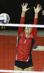 Senior right side hitter Megan Callahan logged season highs in kills, blocks and hitting in the win over Air Force last weekend.