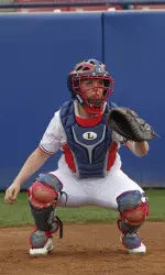 Freshman Paige Gumz tagged two Bronco runners out at home plate in the 'Dogs 5-2 win over SCU.
