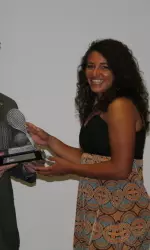 Rana Sherif Ahmed accepting the MW Freshman of the Year award