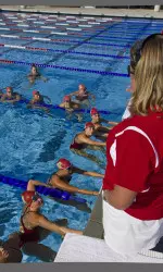 Coach Jeanne Fleck leads the 'Dogs into their third year of competition at the new Aquatics Center.