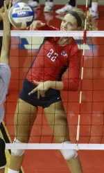 Senior outside hitter Marissa Brand posted her second-highest season tallies in kills (17), digs (15) and blocks (4).