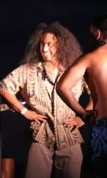 Senior Karl Mickelsen on stage Saturday at the Hawai'i Bowl Lu'au