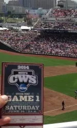 Hannah Harris kicked off her summer marketing internship with Louisville Slugger at the NCAA Baseball College World Series that Vanderbilt won over Virginia Wednesday night.