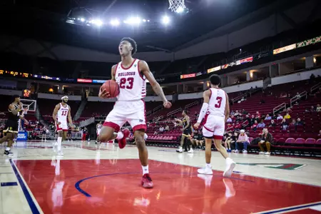 Leo Colimerio celebrates in game against Idaho Vandals
