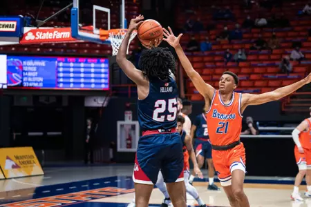 Anthony Holland, shooting a 3-pointer, at Boise State
