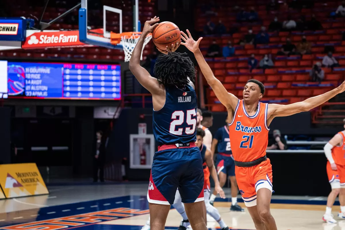 Anthony Holland, shooting a 3-pointer, at Boise State