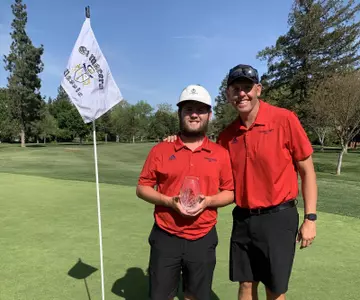 Matthew Sutherland with Coach Chad Spencer, 2021 El Macero individual champion