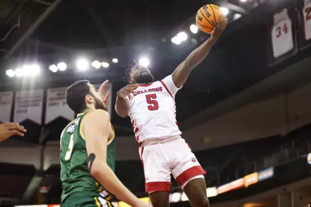 The Fresno State Bulldogs take on the University of San Francisco Dons at The Save Mart Center in Fresno, California on November 16, 2022. (Samuel Marshall Photography)