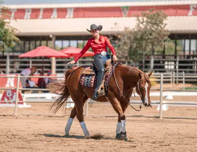Fresno State's Brogan Hill rides in the reining