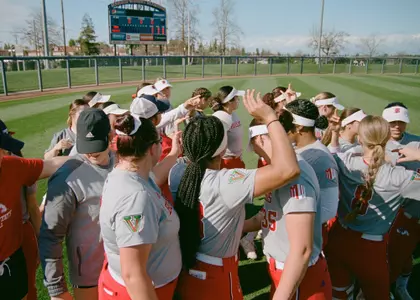 Team huddle, softball