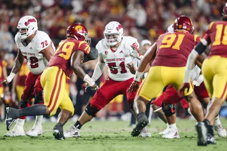The Fresno State Bulldogs take on the USC Trojans at the Los Angeles Memorial Coliseum in Los Angeles, CA on September 17, 2022. (Samuel Marshall Photography)