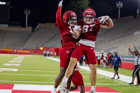 Jake Tarwater and Kam Beachem at practice.