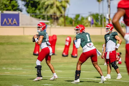 Quarterbacks at fall camp.