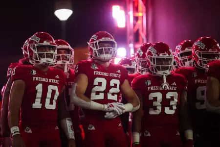 Fresno State football players on the ramp