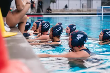 Fresno State water polo team timeout huddle 2024