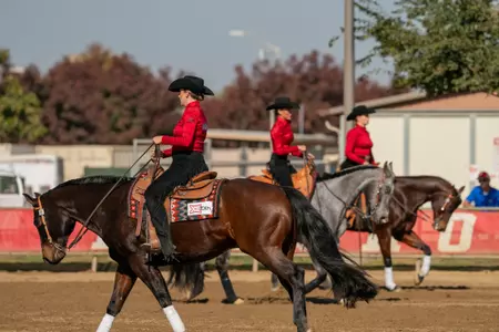Fresno State Equestrian horsemanship riders warmup for meet