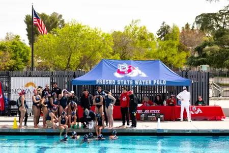 Fresno State water polo team huddle