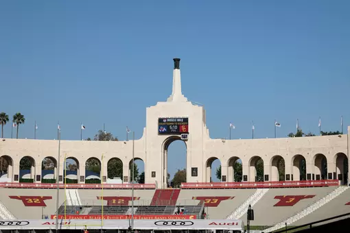 The Fresno State Bulldogs take on the USC Trojans at the Los Angeles Memorial Coliseum in Los Angeles, CA on September 17, 2022. (Samuel Marshall Photography)