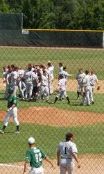 The University of Louisville baseball team celebrates its dramatic 9-7 win over South Florida Saturday, in which the Cards rallied from six runs down in the ninth, to clinch a spot in the C-USA Tournament.