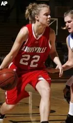 Louisville's Brandie Radde drives the ball around Santa Barbara's Ariana Gnekow.