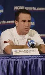 U of L head coach Dan McDonnell speaks with reporters at Thursday's press conference.
