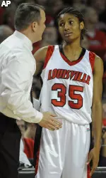 U of L women's basketball coach Jeff Walz and junior forward Angel McCoughtry.