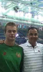 Andrei Radzionau and Arthur Albiero at the Olympic Swim Cube in Beijing.
