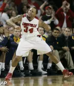 Louisville's Jerry Smith react to hitting a three-pointer. (AP)