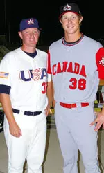 Former Cardinals B.J. Rosenberg (left) and Trystan Magnuson (right) at the Baseball World Cup.