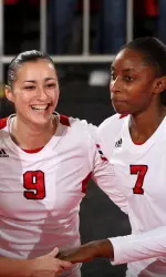 Lola Arslanbekova (9) and Gwen Rucker celebrate.